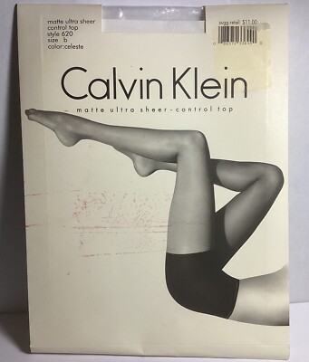 PAIR VTG CALVIN KLEIN MATTE  SHEER CONTOL TOP PANTYHOSE SZ B COLOR CELESTE GRAY