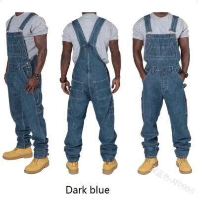 New Men's Personality Fashion Multi-pocket Loose Simple Denim Overalls Trousers