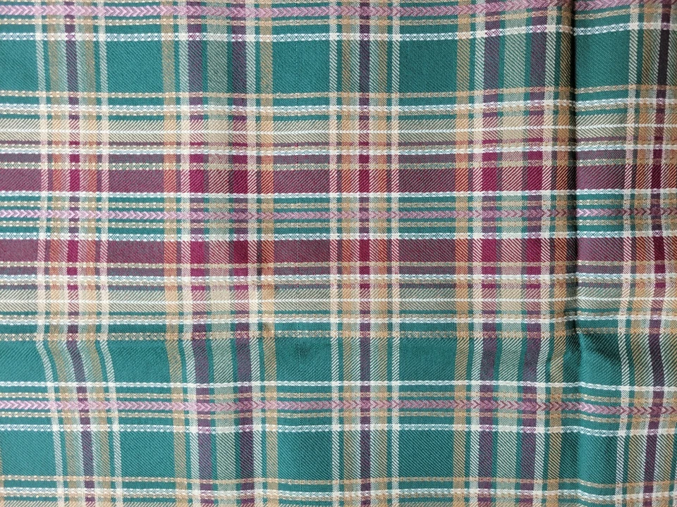 Vintage Green Plaid Uphostery Home Deco Fabric Coated Back 56"W x 32" L New - Image 4 of 4