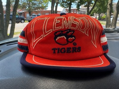 Vintage 1980s Clemson Tigers Mesh Trucker Snapback Hat Made in USA Orange NCAA