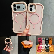 For iPhone 17 Pro Max 16 15 14 13ProMax Mag Safe Wavy Frame Glitter Phone Case