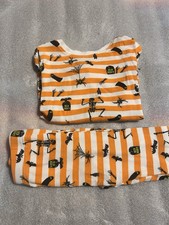Old Navy Kids Halloween Pajama Set 5T Orange Stripe Skeleton Ghost Spider PJs