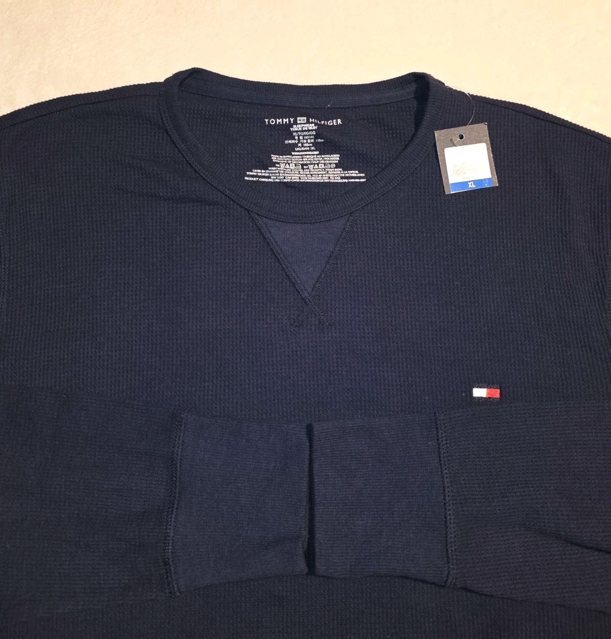 Tommy Hilfiger Thermal Sleep Shirt Adult Extra Large Navy Blue Long Sleeve