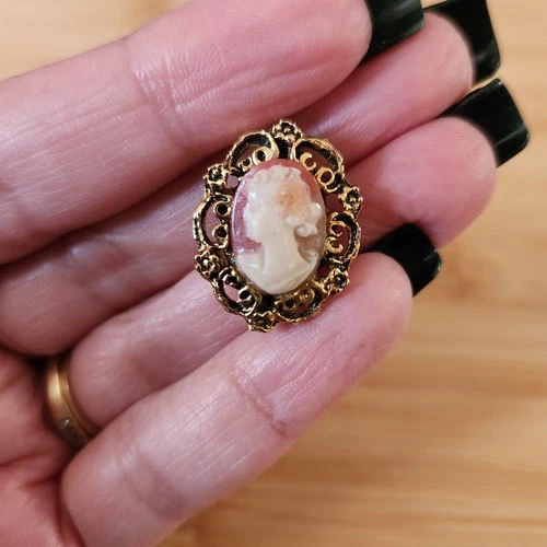 Vintage Cameo Pin Goldtone Costume Jewelry Small Brooch