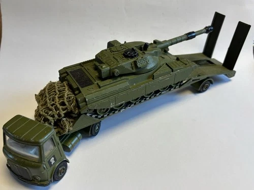 Vintage Diecast Dinky Toys #616 AEC Transporter & #683 Chieftain Tank & Camo Net