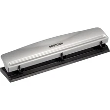 High-Quality Manual 3 Hole Punch with Rubber Base - For 12 Sheets, Silver Finish