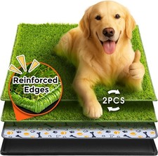 Dog Grass Pad with Tray,Large Size,2-Piece Reusable ArtificialTurf Pet Potty Pad
