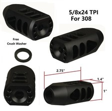 5/8X24 TPI Aluminum 6082 T6 Black Tank Style Muzzle Brake For .308 7.62