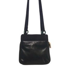 Vtg Black Faux Leather Triple Gusset Shoulder Bag Multi-Compartment TravelPurse