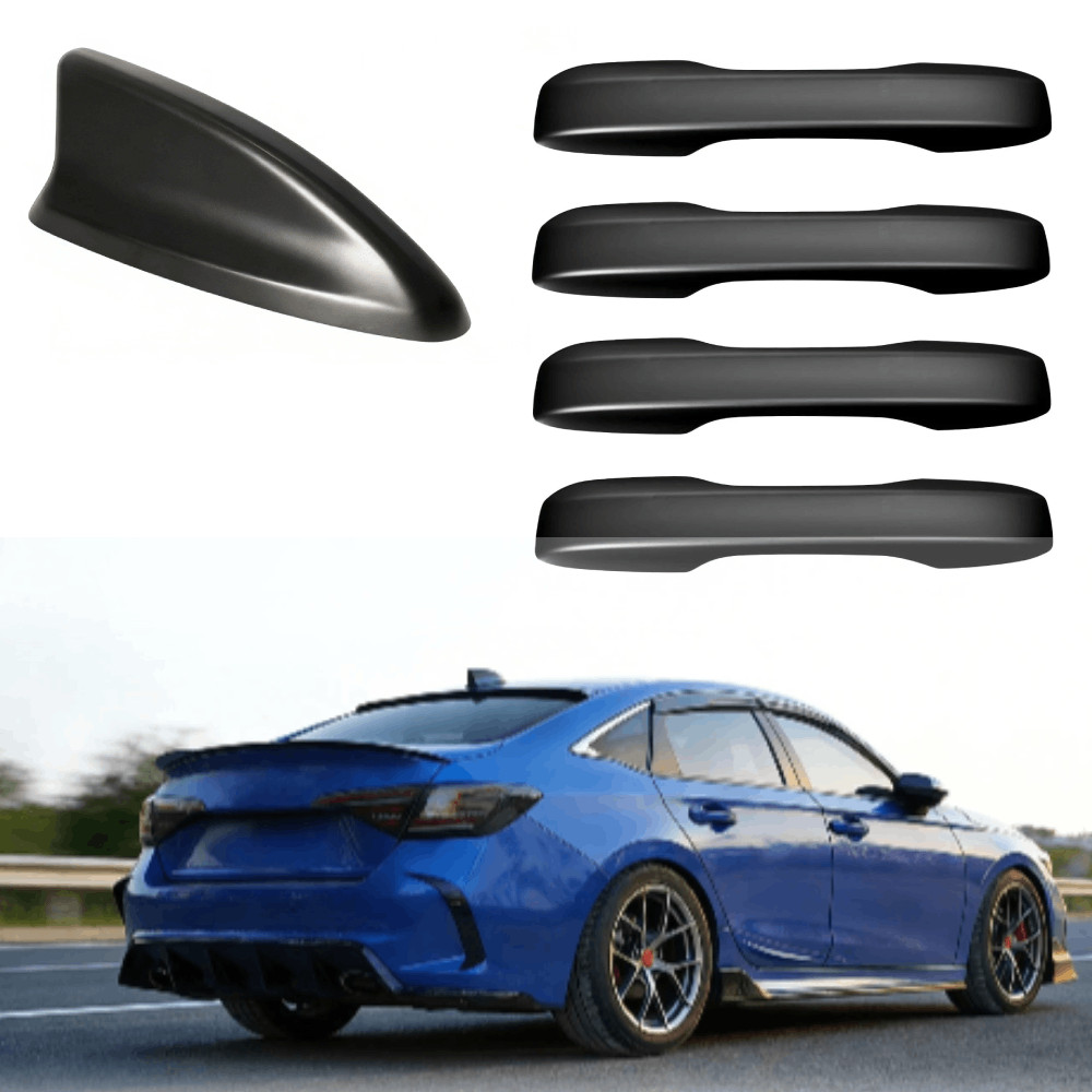Matte Black Door Handle Cover + Shark Fin Antenna Kit For Honda Civic 2022-2026