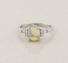Sterling Silver Ethiopian Welo Opal and White Zircon Ring Size 8