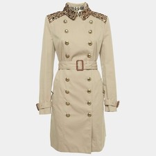 Burberry Prorsum Beige Embellished Cotton Gabardine Trench Coat M