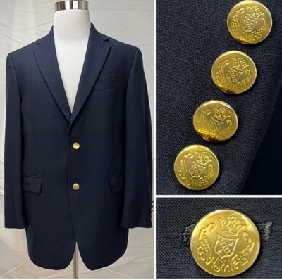 Hart Schaffner Marx Vintage Navy Blue Gold 2-Button Vented 42R Blazer Jacket