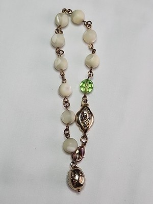 Vintage Catholic Genuine Mother Of Pearl  Chaplet Green Crystal Signum Crucis 
