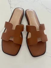 Madden Girl Women's Haileyy Comfort Slip On Slide Sandals Brown Size: 8.5