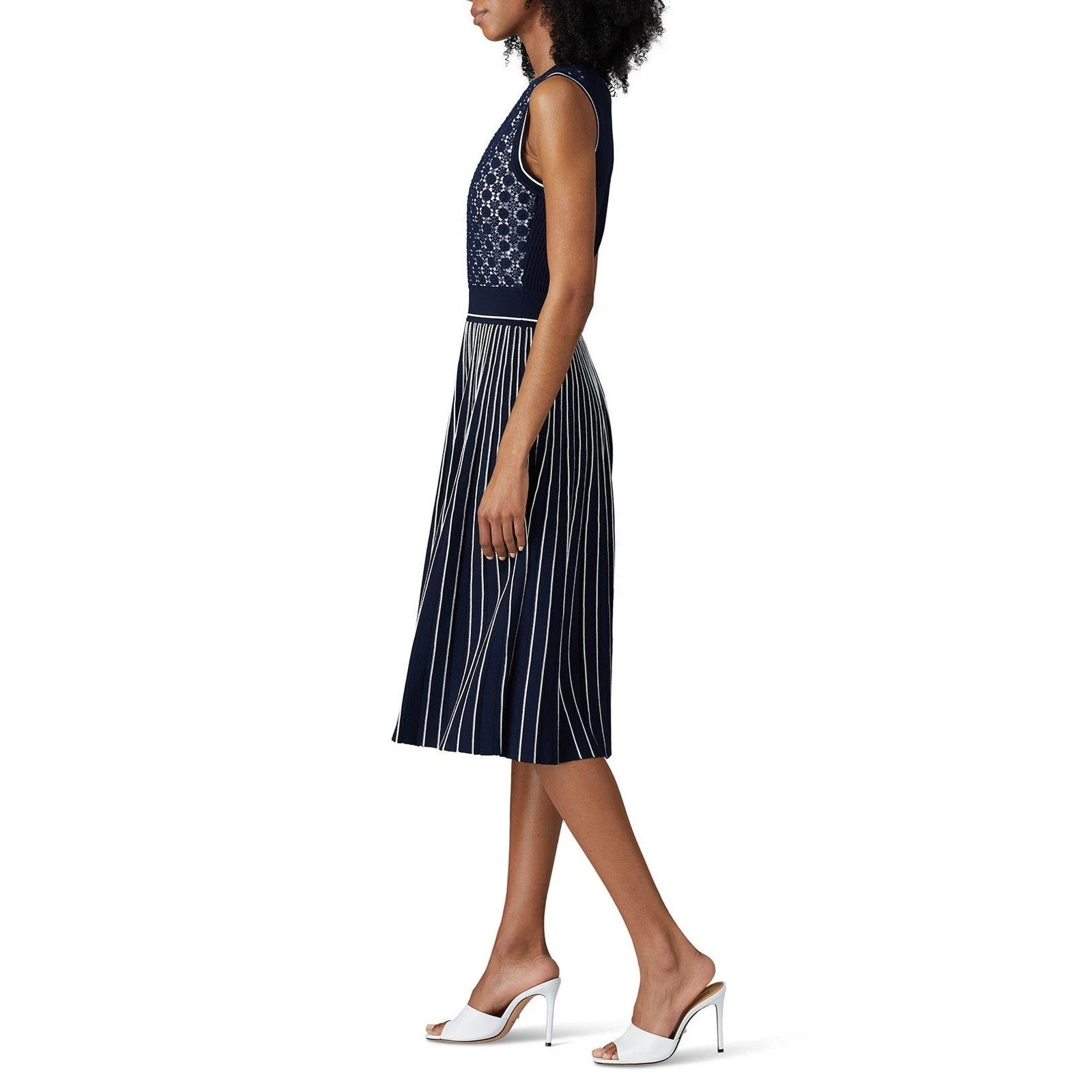 Abito maglione midi Tory Burch blu navy senza maniche plissettato maglia girocollo taglia XS