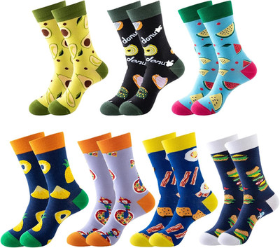 Bunte Herrensocken 7er-Set lustige Muster vielfältig kombinierbar für Männer