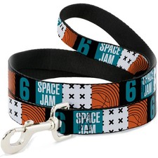 Dog Leash 6-FEET SPACE JAM Number 6 Blocks Black/Turquoise/White/Red WIDE 1.5"