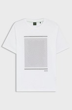Image of Hugo Boss T-Shirt Men Small White Geometric Artwork 100% Cotton Short Sleeve NWT