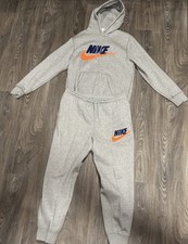 Nike Men's Gray Fleece 2-Piece Sweatsuit Set Hoodie Sz M Pants Logo Sz L