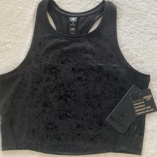 NWT 90 Degree By Reflex Black Disco Foil Embossed Racerback Crop Tank TW12613