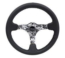 NRG Reinforced Steering Wheel (350mm / 3in. Deep) Blk Leather w/Hydrodipped