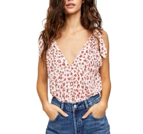 Free People Bare It All Leopard Print Bodysuit Size Small