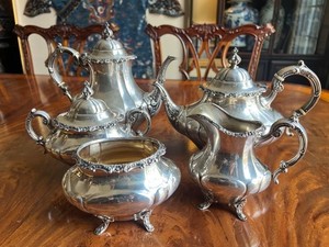 A Set of Vintage Reed & Barton Georgian Rose Sterling 5 Piece Tea Set