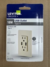 LEVITON T5632-BT 3.6A/15A Tamper Resistant Outlet USB Charger - Light Almond New