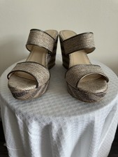 Jimmy Choo Beige Metallic Canvas Striped Glit...