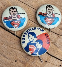 Superman Tim Club Kellogg PEP Cereal 1940s DC Button Pins Original Vintage