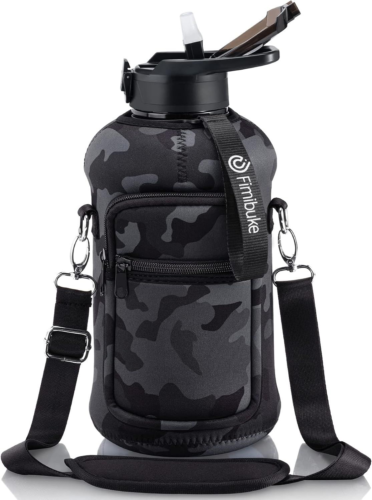 Fimibuke Half Gallon Water Bottle with Sleeve 64 OZ Black, Grey Fimibuke Half Gallon Water Bottle with Sleeve 64 OZ Black, Grey