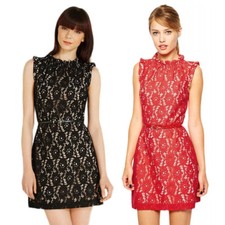 Sexy Sleeveless Lace Mini Skater Stretch Fit Bodycon Formal Summer Party Dress