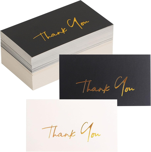 Gold Mini Thank You Cards Small Business - 100 PK - Flat Card No Fold, 2 X 3.5 I