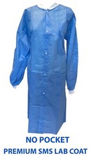 Disposable Lab Coat Gown, Premium SMS , Blue, Knee Length, No Pocket, 1Bag/10pcs