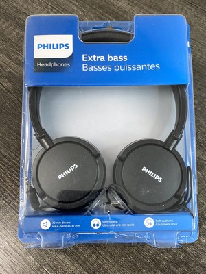 Philips Comfort Fit EXTRA BASS On-Ear Headphones Black Slim Folding Cushion  889446007190 | eBay