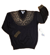 Victoria Harbour Womens Black VTG NOS Gold Beaded Sweater SZ Medium BLING NWT