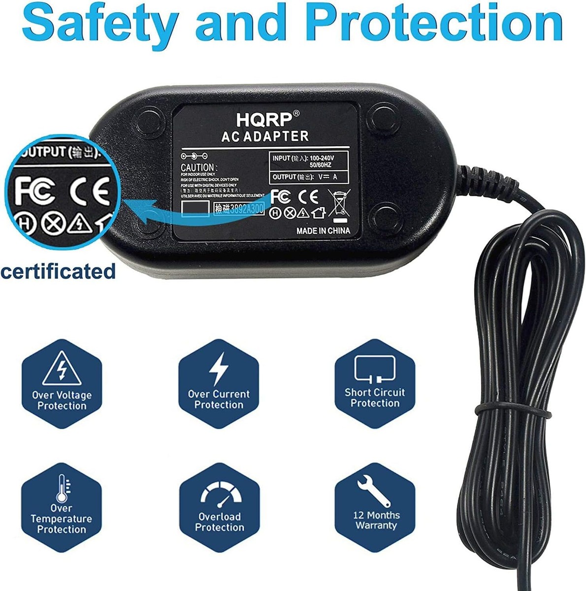 HQRP AC Adapter Charger for JVC Everio GR-D270U GR-D750 GR-D750U