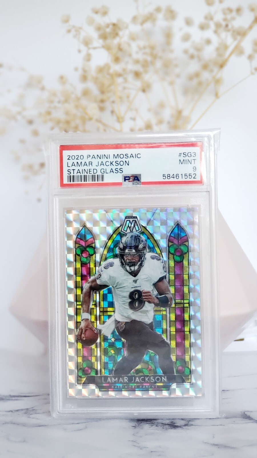 2020 Panini Mosaic Lamar Jackson SP Stained Glass Refractor PSA 9 Mint!