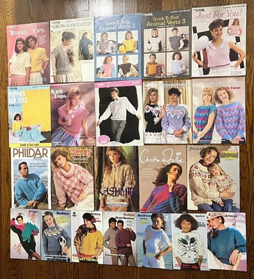 Lot of 22 Vintage 1980's-1990's Sweater Knitting Pattern Books Leaflets