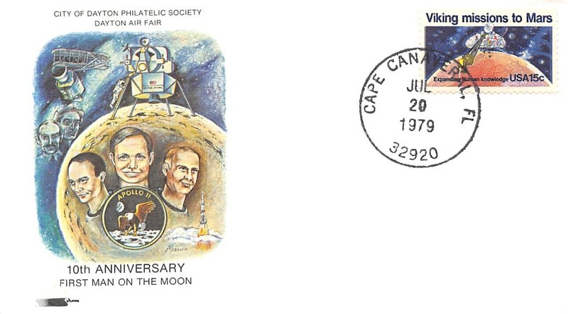 APOLLO 11 10th ANN. 7/20/79 AONAS? CACHET CAPE CANAVE VIKING MISSION STAMP #1759