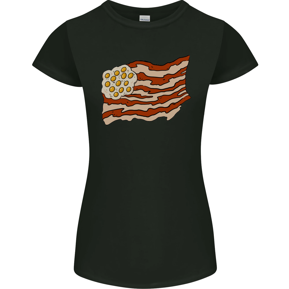 Bacon Egg Stars and Stripes Flag Funny USA Womens Petite Cut T-Shirt