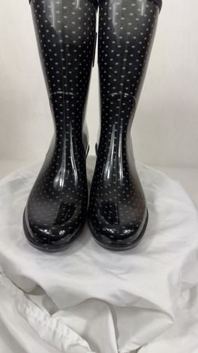 Henry Ferrera Rain & Garden Boots Sz 9 NEW Black/white Polka Dot Waterproof Heal - Picture 3 of 12
