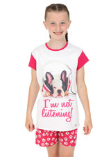 Girl's Short Pyjamas French Bulldog I'm Not Listening Pj 9 to 14 Years Pink