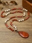 Boho Pendant Necklace Natural Red Stone Beads Long Chain Women Girls Gift New