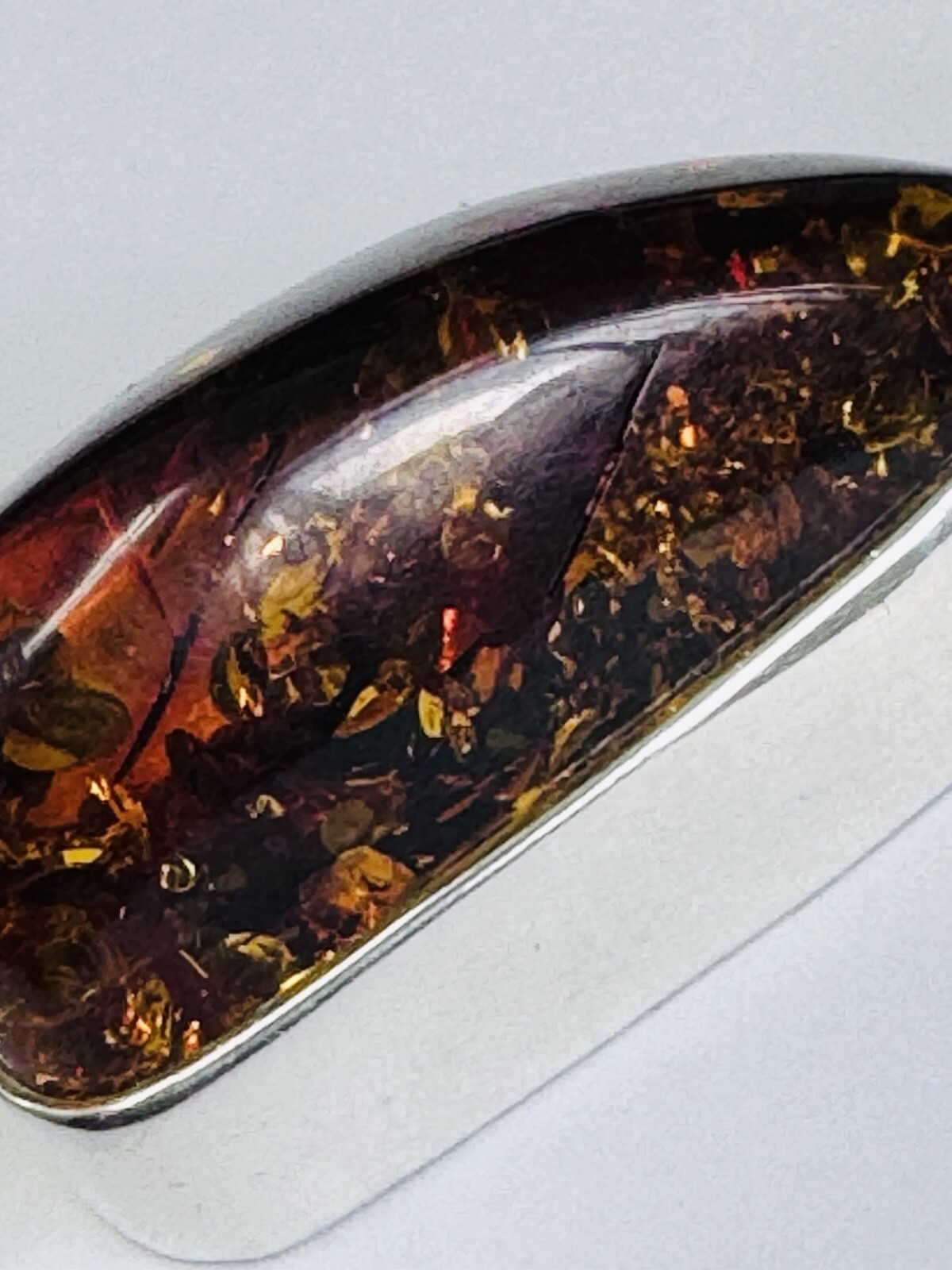 SOLID STERLING SILVER LARGE IRREGULAR SHAPE AMBER… - image 5