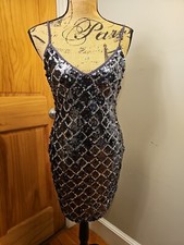 Women's Med Sequin Little Black Dress Sexy Dinner Cocktail Strapless V-neck 