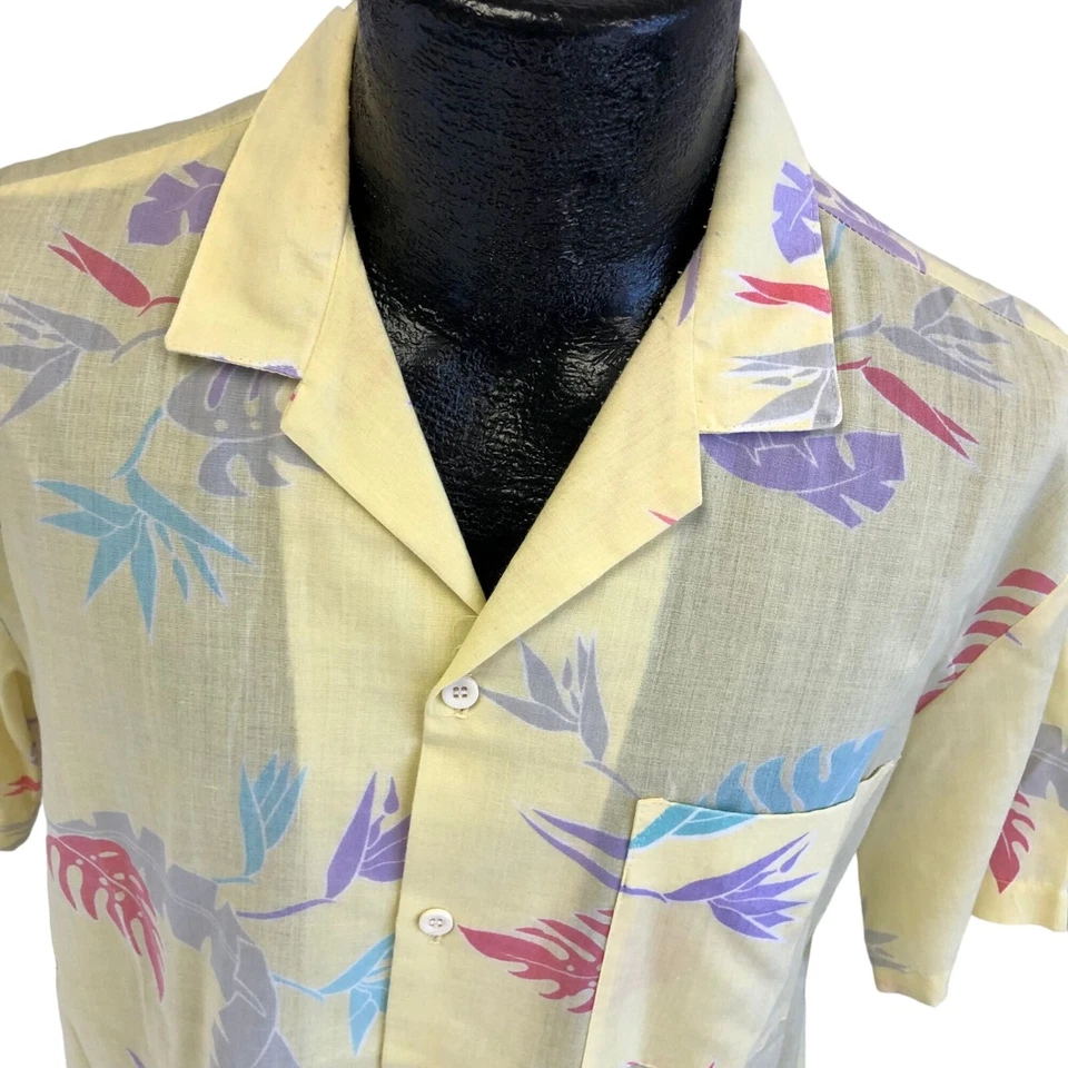 Vtg 80's Marina California Yellow Pink Floral Rayon Blend Hawaiian SURFER Shirt - Image 3 of 4