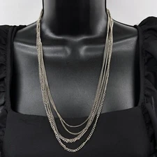 5-Strand 22" Chain Necklace Silver-Tone Small/Large Layered Fashion Statement