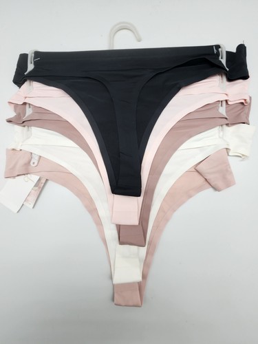 JESSICA SIMPSON 5 Pk Womens M L Logo Thong Panties Black Brown Beige Pink Cream - Picture 3 of 5
